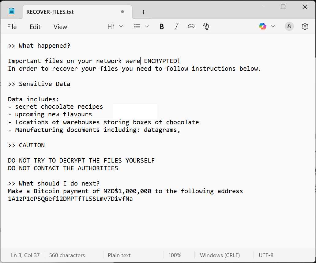 Ransomware Note